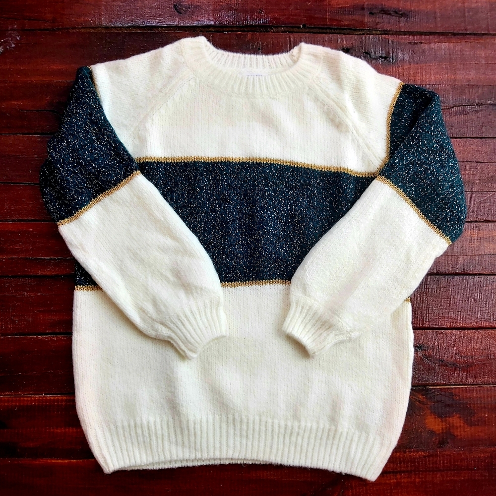 BB Dakota By Steve Madden Aesthetic Metallic Colorblock Sweater New Size Medium